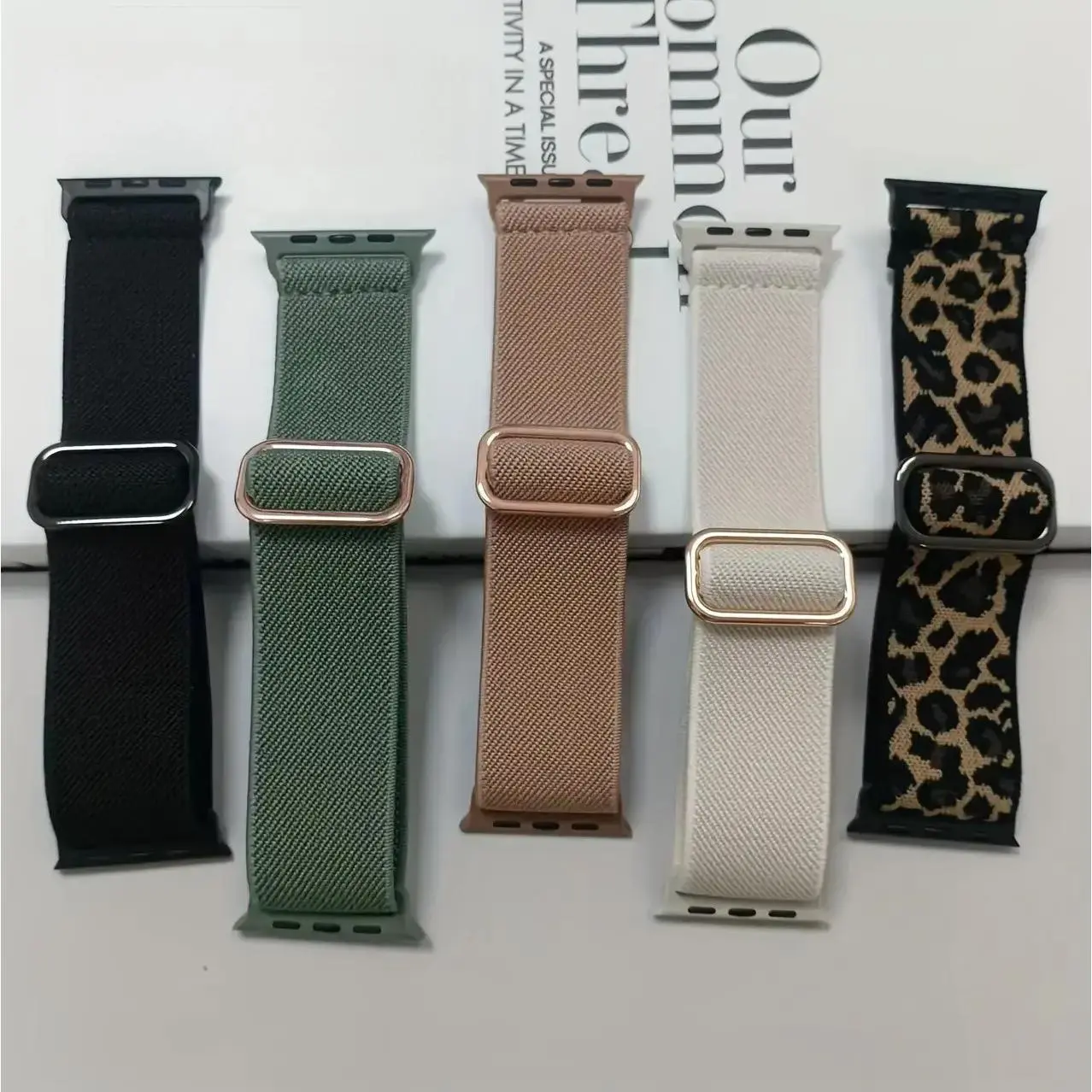 5 Pack Nylon Watch Bands Compatible with Apple Watch Ultra 1.5-1.93in(49-38mm) - Soft Elastic Straps for Series 10 9 8 7 6 5 4 3 2 1 SE, Unisex