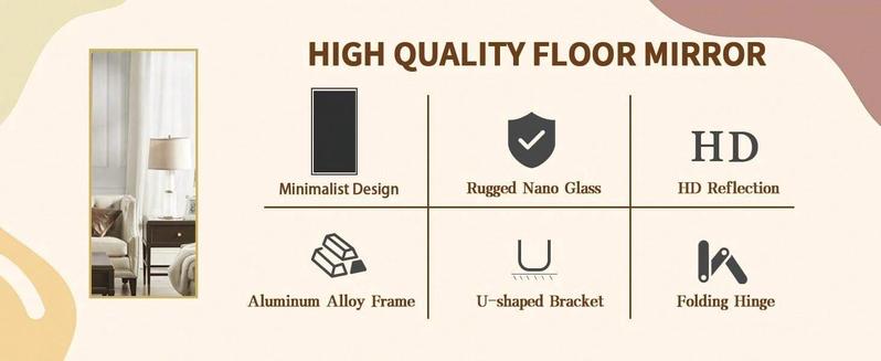 71"X30" [Limited Time Sale] Full-Length Mirror, Gold Rectagle71"X30" , Aluminum Alloy Frame, Upgraded Nano Glass, Standing or Wall Mounted Decor Metal Safety Living Room Home Decorating lux bathtub mat Foldable Diatomaceous Earth Bath Luxurious DryStone