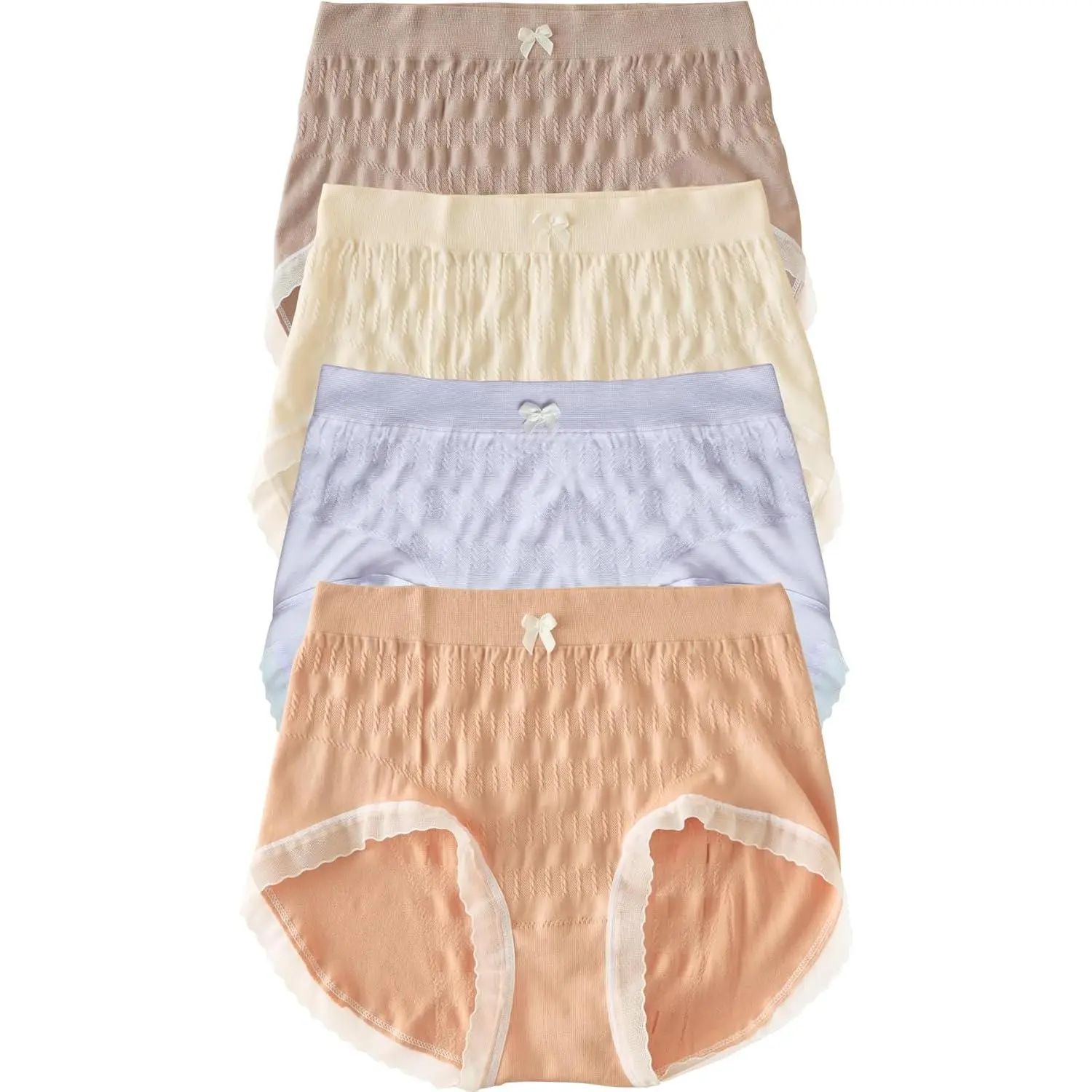 2026 Daily Comfort 4-Pack Women's Solid Cotton Blended Underwear - Mid-Waist, Soft, Breathable, Full Coverage Stretch, Ruffled Edges, Underwear for Women