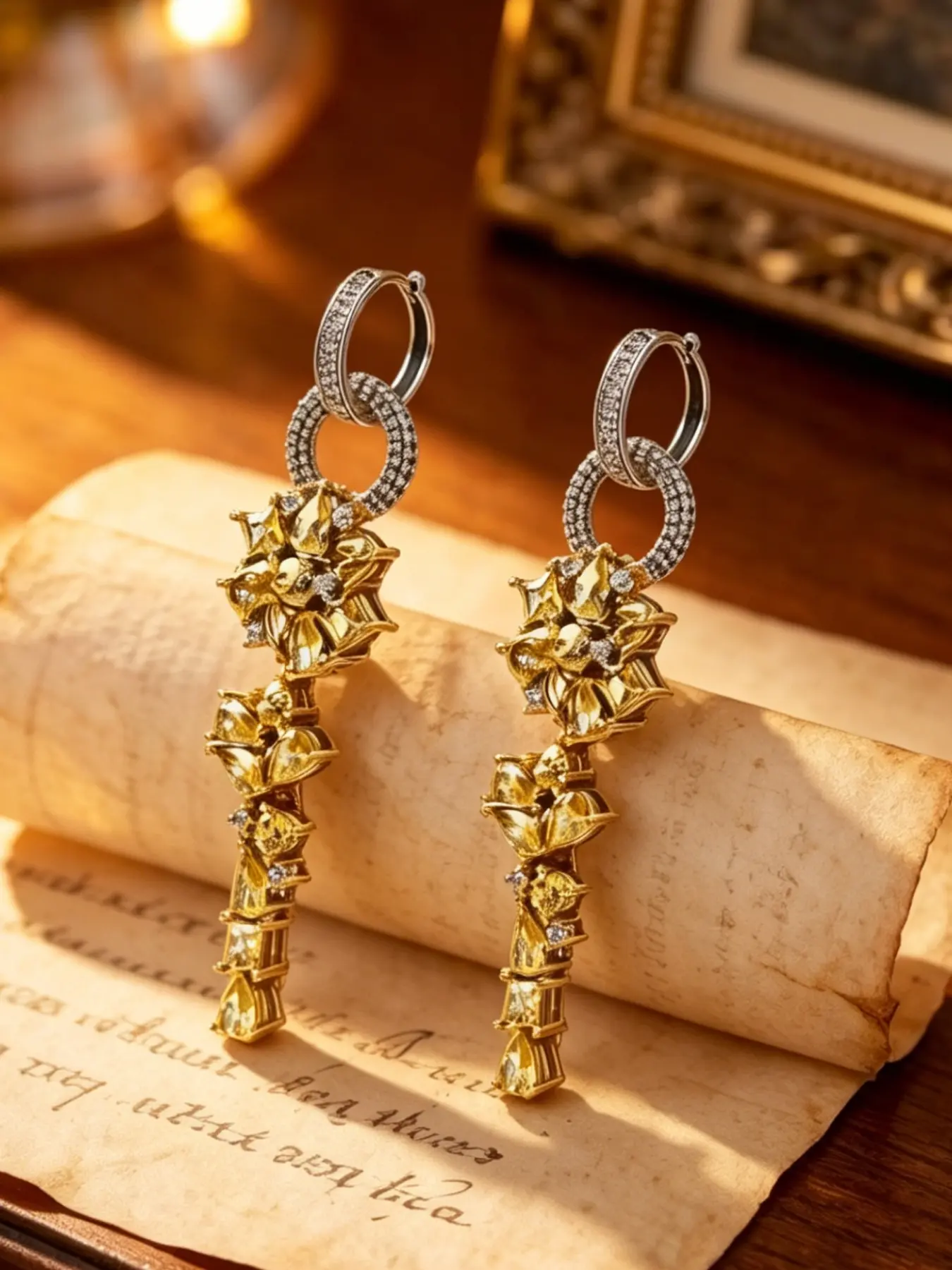 A pair of silver toned diamond studded circular hanging earrings with distinct layers and sparkling delicacy, suitable for formal occasions such as dinners and parties, and can also add eye-catching highlights to vintage light luxury fashion.