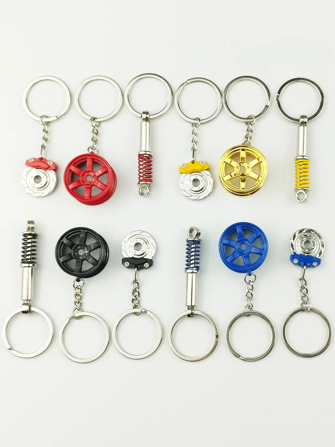 3pcs Creative Colorful Car Parts Keychains, Wheel HUB Brake Disc Shock Absorber Keychain, Unique Car Modification Gift, Bag Pendant