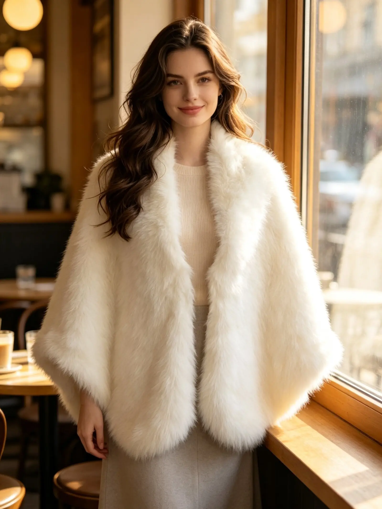 Elegant Faux Fur Half Circle Shawl, Soft, Warm, Windproof, Perfect for Weddings, Parties, Winter Activities