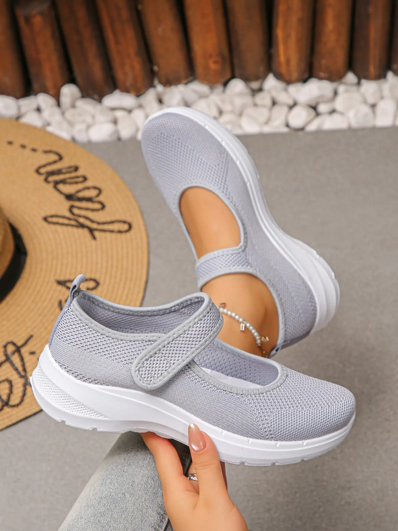 Women's Casual Mary Jane Shoes, Adjustable Velcro, Breathable Textile Upper, Rubber Sole, All Seasons, Comfortable Walking Shoes, Classic