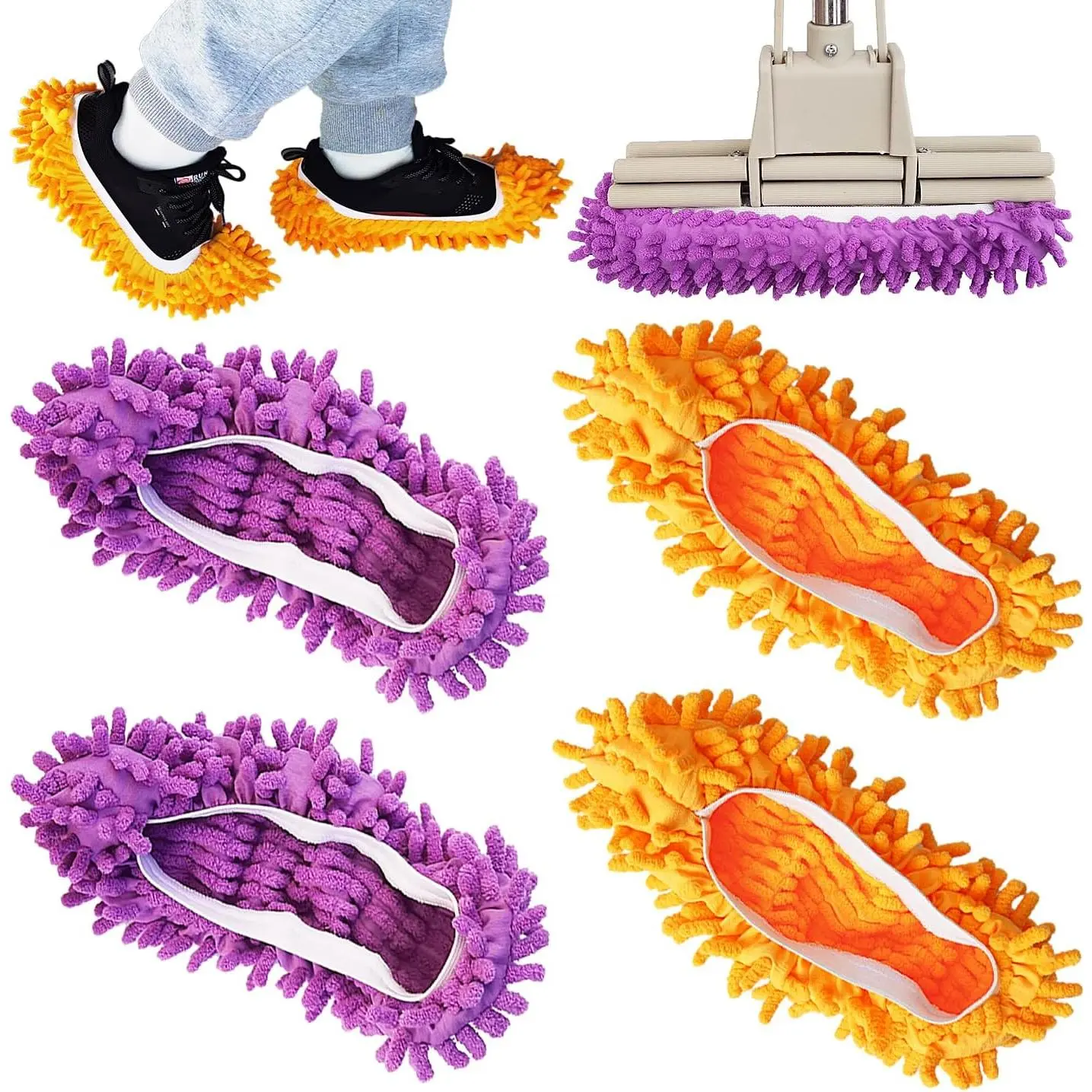 4 count Shoes Cover Dust Duster, Washable Mop Slippers Shoes for Floor Cleaning,  Microfiber Duster Mops for House, Office, Bathroom, Kitchen Cleaning (2Pairs)