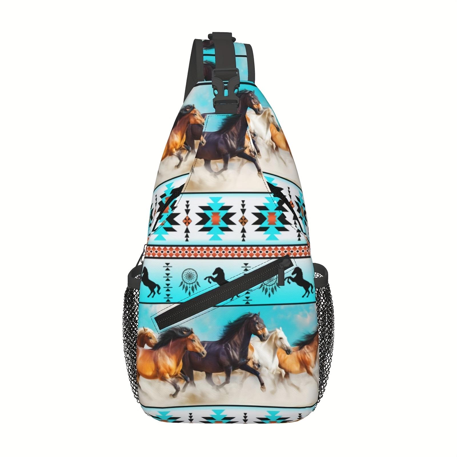 Crossbody Chest Hiking  Southwest Tribal Art Cowboy Desert Horse Shoulder Folding Large Capacity Can Be Used For Shopping, Leisure Travel Beach Fishing  Travel Must Have  For School Back Christmas Gift backpack