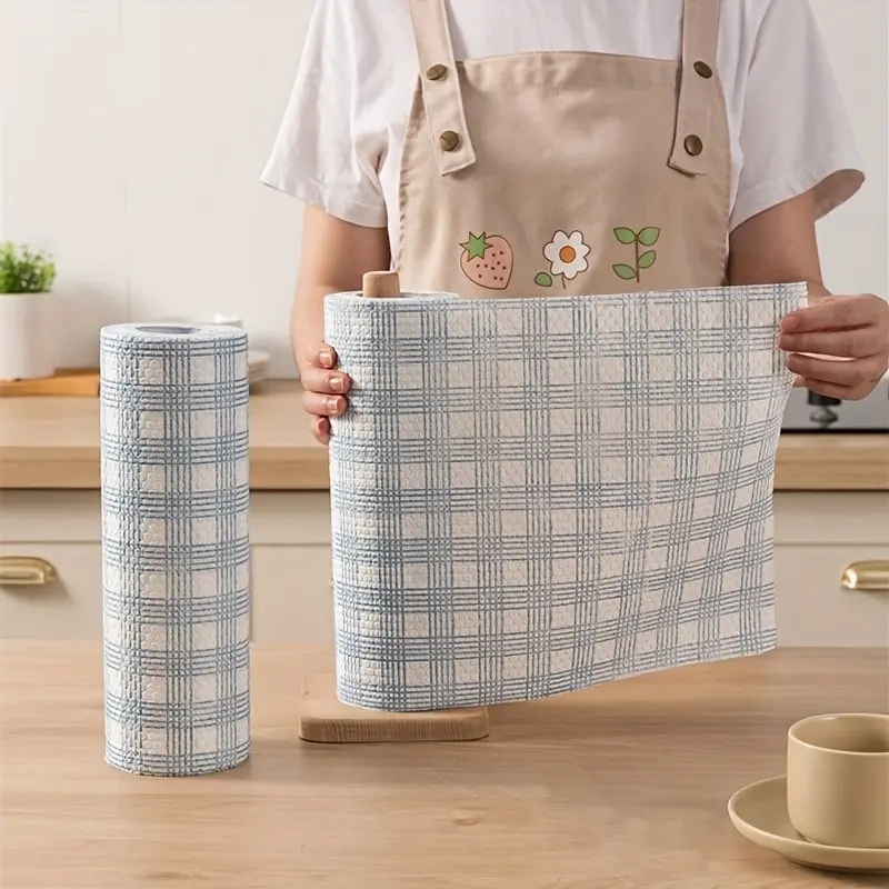 2 Rolls Washable Microfiber Cloths, Ultra-Absorbent Blue Grid Cleaning Towels, Multi-Purpose Dry Wet Kitchen Towels for Home Bathroom Outdoor Use