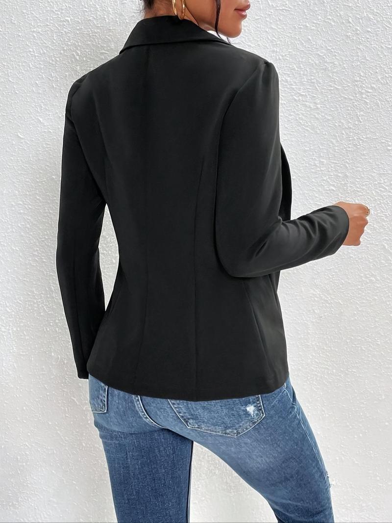 Women's Solid Color Button Front Blazer, Casual Long Sleeve Lapel Neckline Outerwear for Work Office Business, Ladies Spring & Fall Clothes, Business Casual Outfits Women, Fall Clothing Women, Womenswear