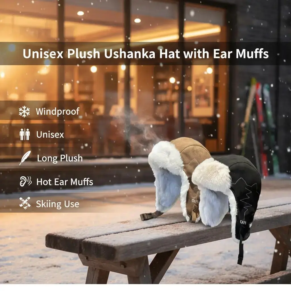 Unisex Winter Woolen Ushanka Hat with Long Plush, Windproof Hot Ear Muffs for Outdoor Sports (Skiing, Snow Activities)