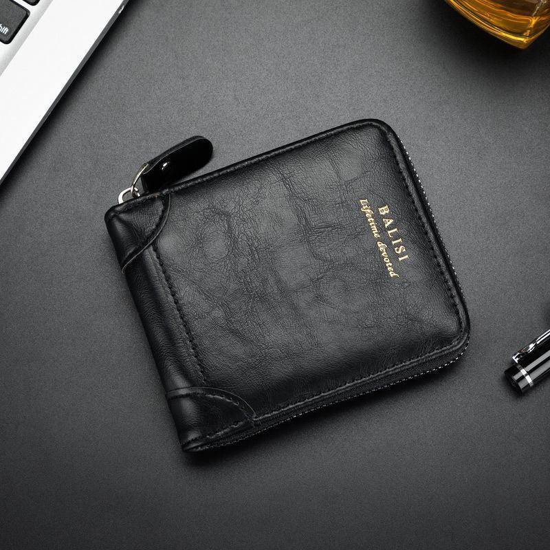 2025 New Men's Wallet PU Leather Purse Zipper Retro Style Short Wallets Men Card Holders Coin Storage Money Bag Do Not Wash