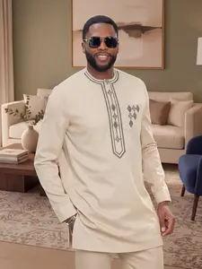 New African Men's Ethnic Set, Outfits, Muslim, Plain Surface, Unlined, 88.2 G/m², No Ca Prop_65_re, No Ca Prop_65_ca, Clothing Type: Set
