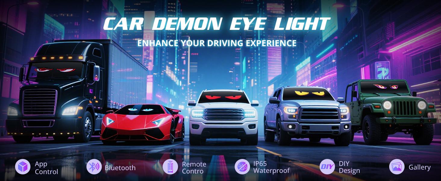 Devil Eyes 2PCS 19x4 Inch Flexible LED Windshield Screen, Programmable USB Matrix Panel with App and Remote Control, Custom Sign Display, IP65 Waterproof for Cars SUVs Trucks