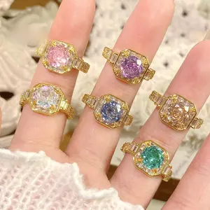Best-selling octagonal millennium rose cut ring for women, inlaid with high-carbon diamonds, square purple diamond, tanzanite blue, adjustable aC30044-JZ