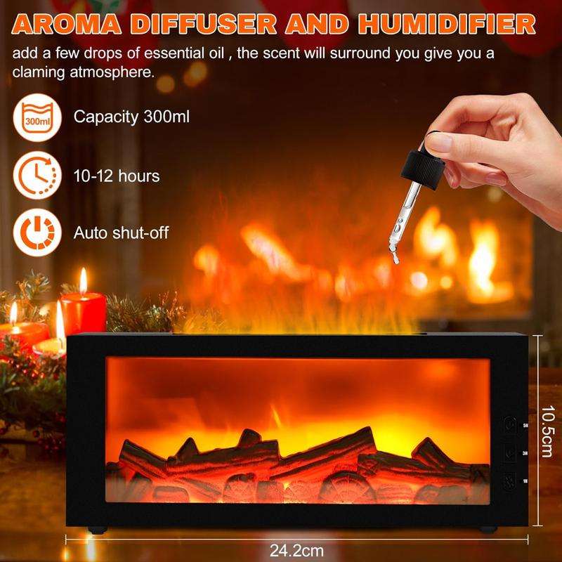Upgraded 300ml Fireplace Diffuser Essential Oil 7 Colorful Large Flame Fire Humidifier Changing Aroma Diffuser for Aromatherapy Yoga Room Bedroom, Room, Office, Home with Remote Timer and Auto Off