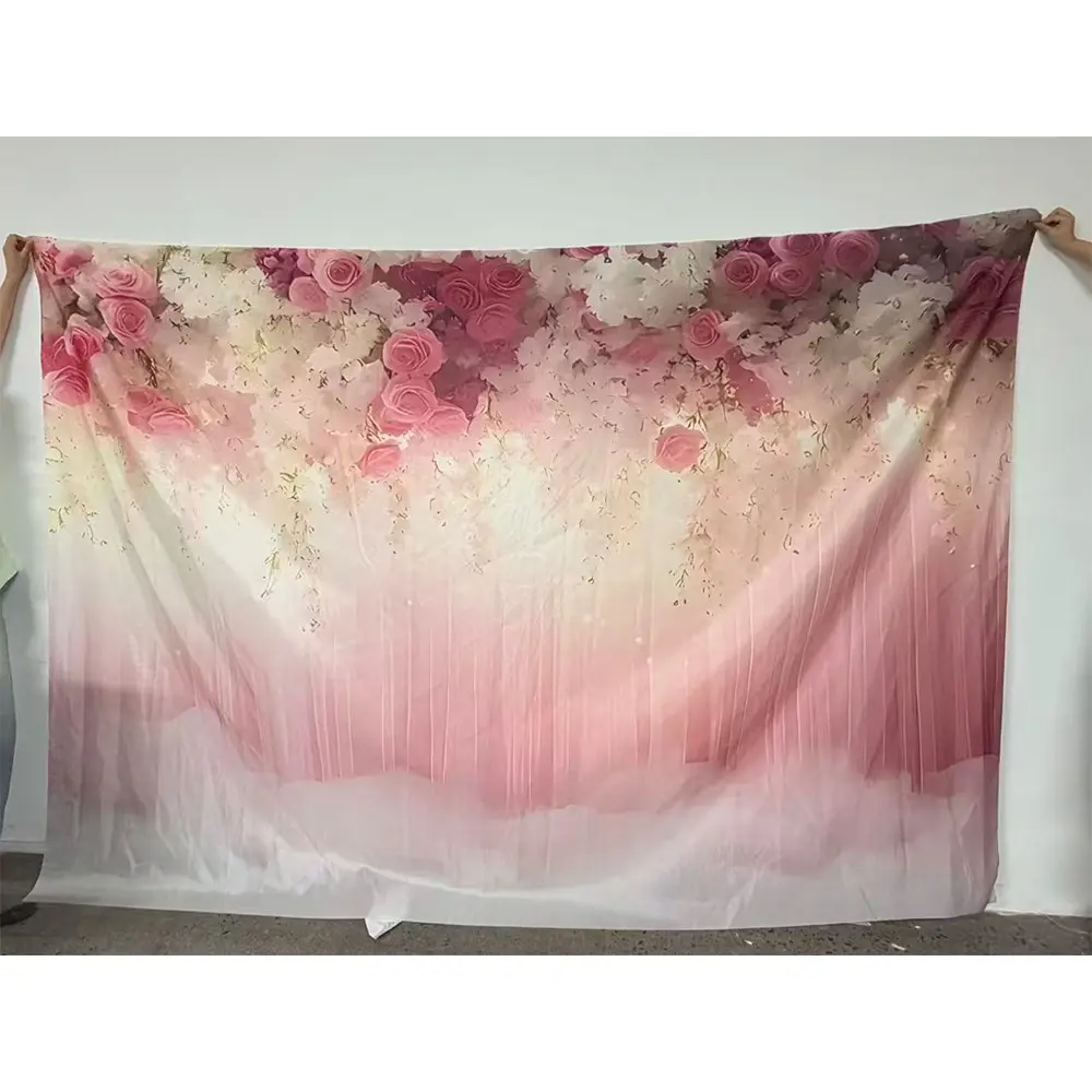 Flower Pattern Wedding Decoration Banner, 1 Count Romantic Photo Props Background Cloth, Indoor & Outdoor Home Background Decoration, Ornaments, Floral Wedding Backdrop, Wedding Arched Backdrop, Wedding Party Backdrop, Decor For Weddings