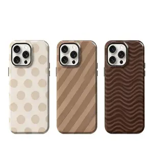 Neutral Brown and Cream Checkered Cellphone Casing, Beige Mobile Phone Accessories for iPhone 11 12 13 14 15 16 17 Pro Max Air Plus Devices, Protective Smartphone Case