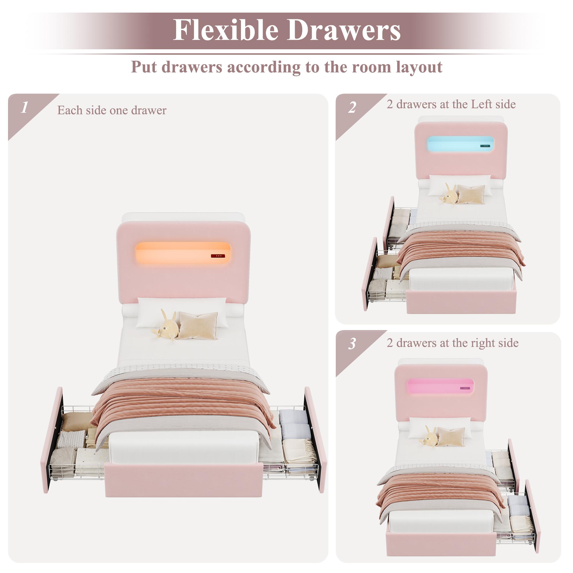 HOSTACK LED Bed Frame with Storage Headboard & Charging Station Modern Platform Bed with USB Ports Velvet Upholstered Twin/Full/Queen Sizes No Box Spring Needed Easy Assembly Bedroom Bedframe, No mattress