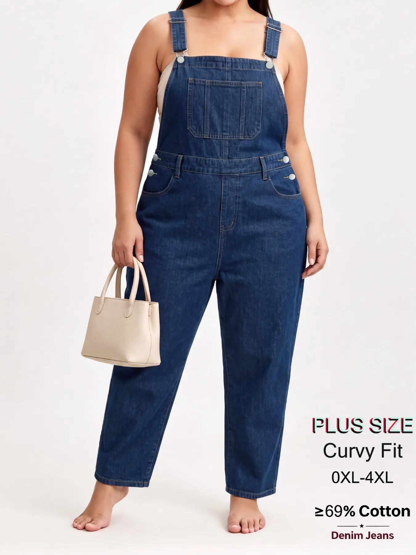 Women's Plus Size Non-Elastic Loose Fit Jeans Overall, Medium Thickness All-Season Curved Cut, Sizes 0xl to 4xl, Perfect for Travel & Casual Wear