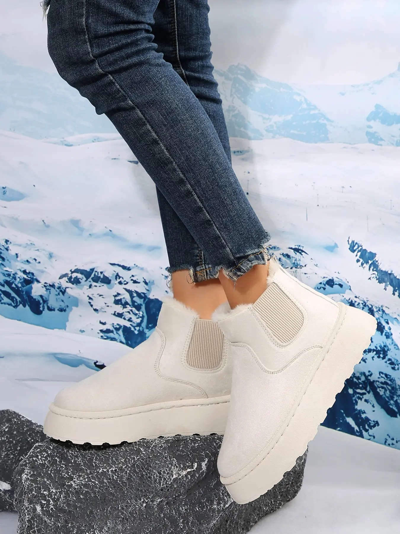 Women's Fireside Sheepskin Waterproof Boot Slippers, Foldable Indoor Outdoor Design, Comfortable Fashion Shoes for All Seasons