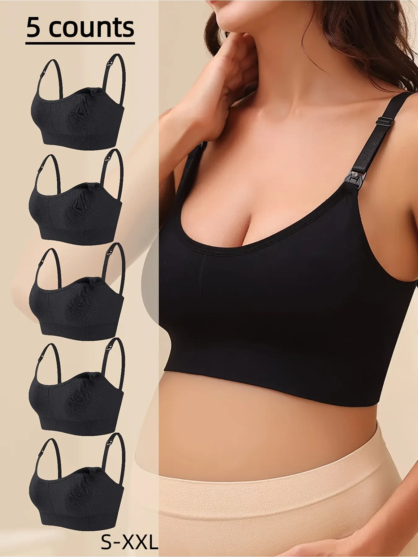 5PCSWomen's maternity bra Detachable nursing bra Breastfeeding bra, front buckle, soft stretch fabric, no underring comfort, elegant