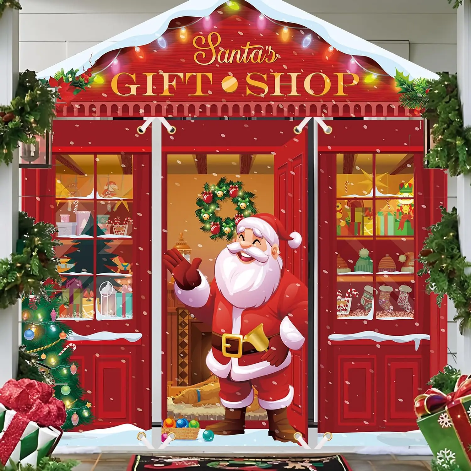 4 count Christmas Door Cover 70.9 x 35.4 Inch Santa Claus Front Door Banner Decorations Xmas Party  Banner Backdrop Christmas Doors Decoration Set for Xmas Winter Holiday  Party Decor