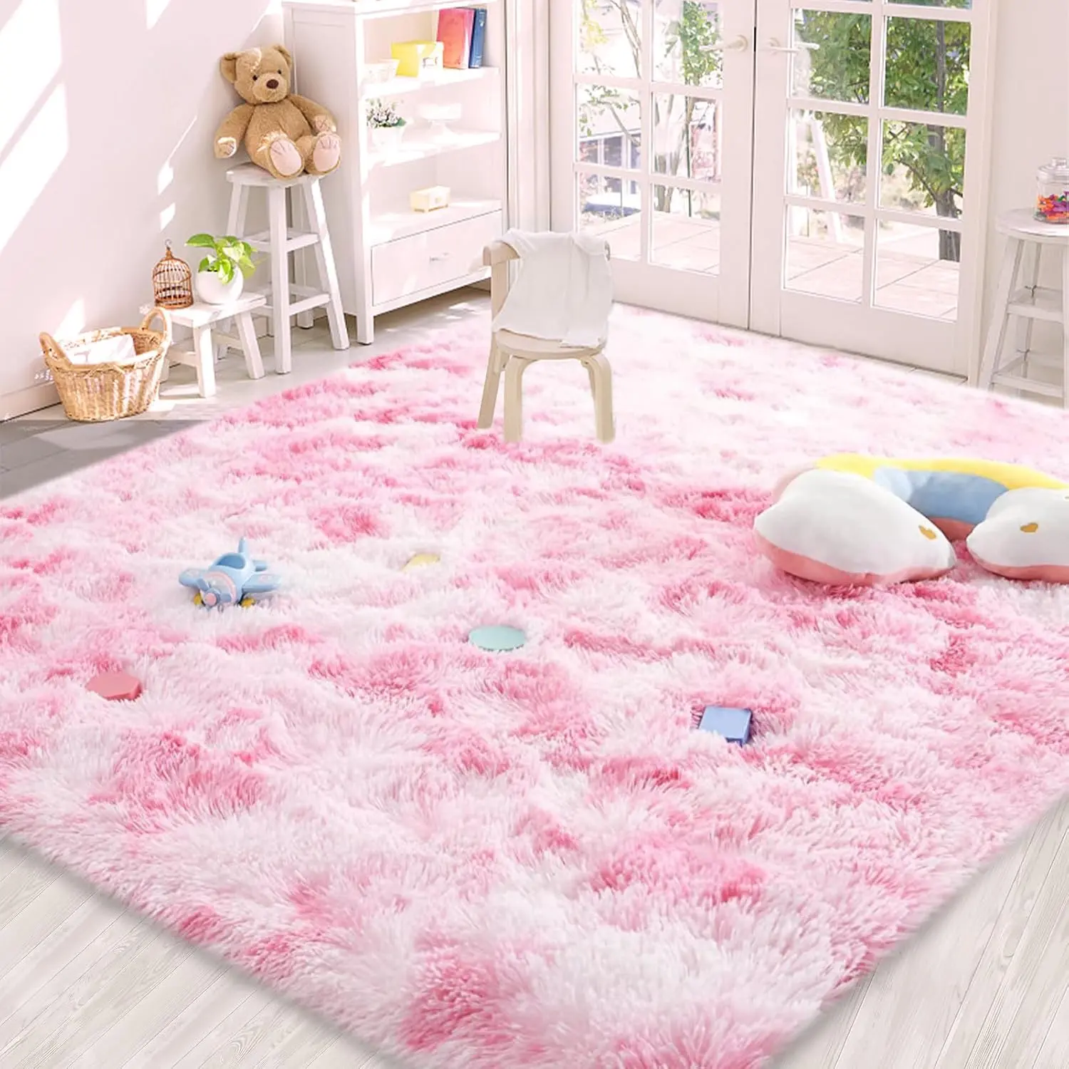 Tie-Dyed  4X6 Ft  Plush Carpet, Anti-Slip Shag Area Rug, Machine Washable Indoor Rug for Living Room, Girls Bedroom,  Bedside, ,  Room Decor