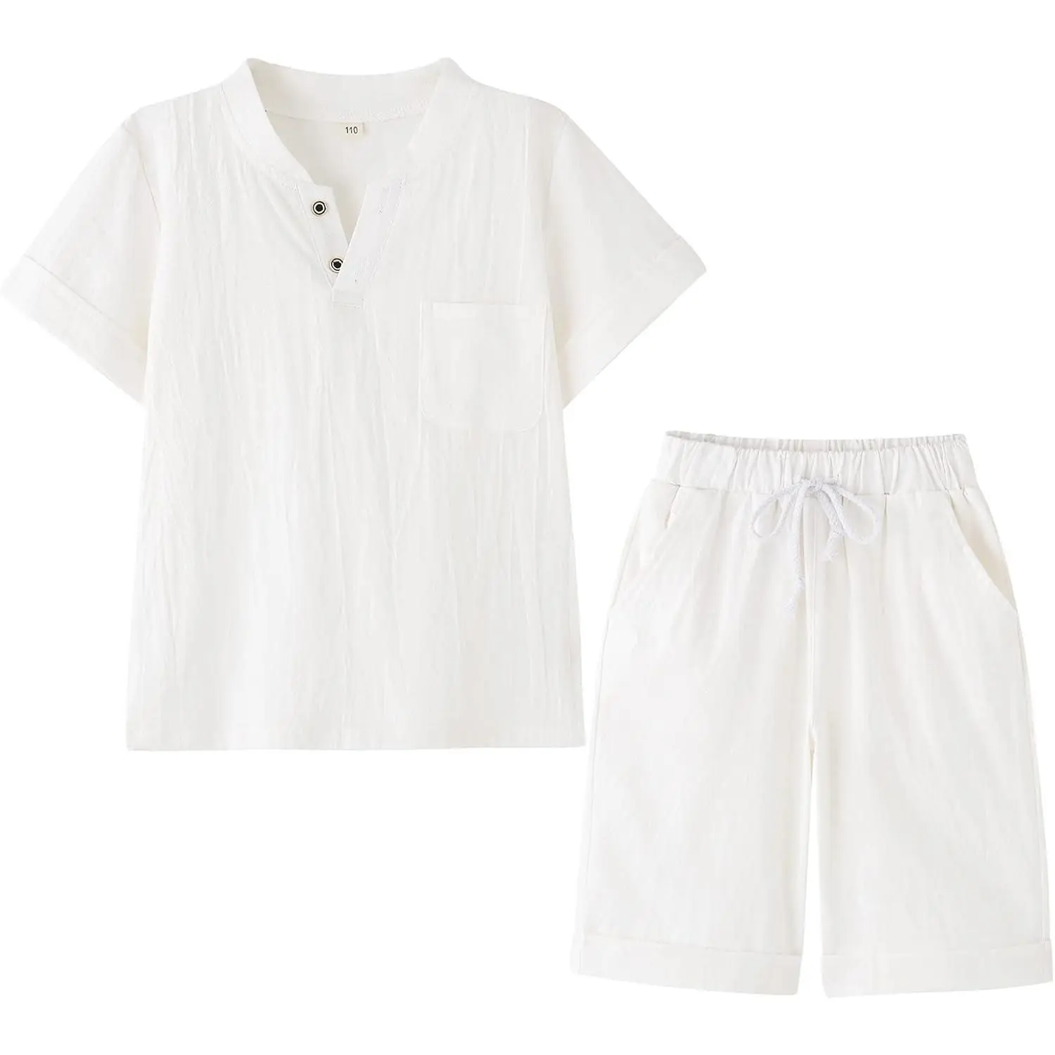 Boy's T-Shirt and Shorts Set Cotton Linen Summer Short Sleeve Children Two Pieces Clothing Pants Sets(Gift)