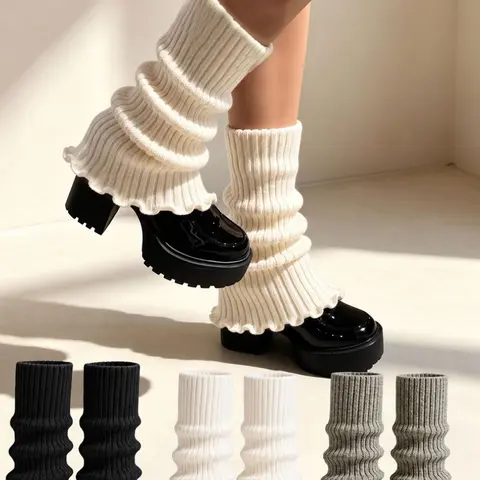 3 Pairs Women's Solid Color Knitted Leg Warmers, Ankle Socks, Elastic Small Leg Warmers, Y2K Style Winter Fashion Accessories