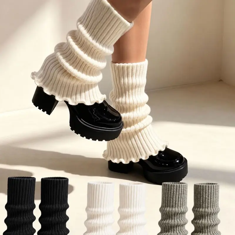 3 Pairs Women's Solid Color Knitted Leg Warmers, Ankle Socks, Elastic Small Leg Warmers, Y2K Style Winter Fashion Accessories