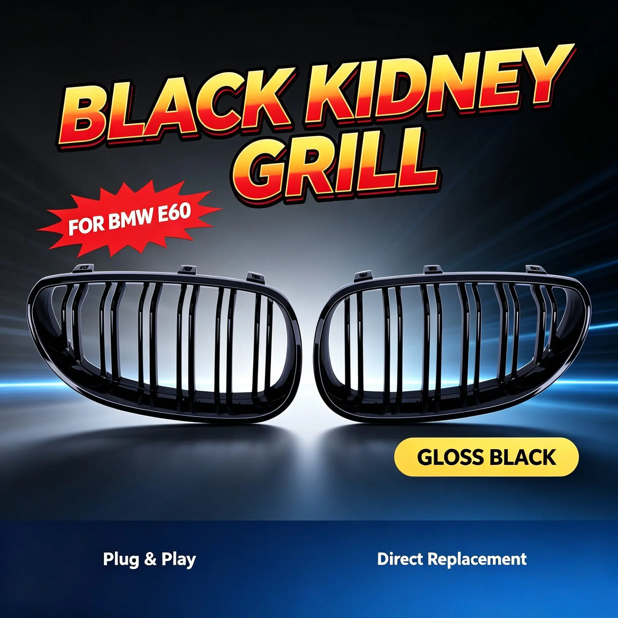 Gloss Double Slat Kidney Grille Racing Front Bumper Grill for Bmw 5 Series E60 E61, Fits 520i 523i 525i 530i 535i 2003-2010 Car Accessories