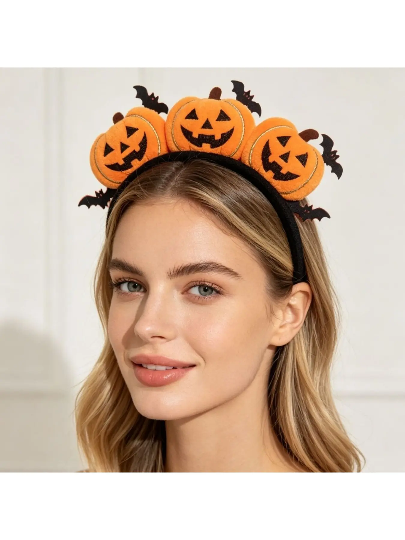 1pc Plush Pumpkin & Bat Halloween Headband – Soft Fuzzy Cosplay Hair Accessory for Women Men Adult Party Club Night Bar Costume Photoshoot | Trick-or-Treat Decor Haunted House Theme Gift