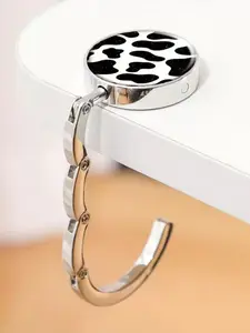 Dmk Foldable Desk Hooks Set, Cute Cow & Leopard Print, Portable Wallet Stand, Travel-Friendly, Kids' Backpack Holder, Back-To-School Essential