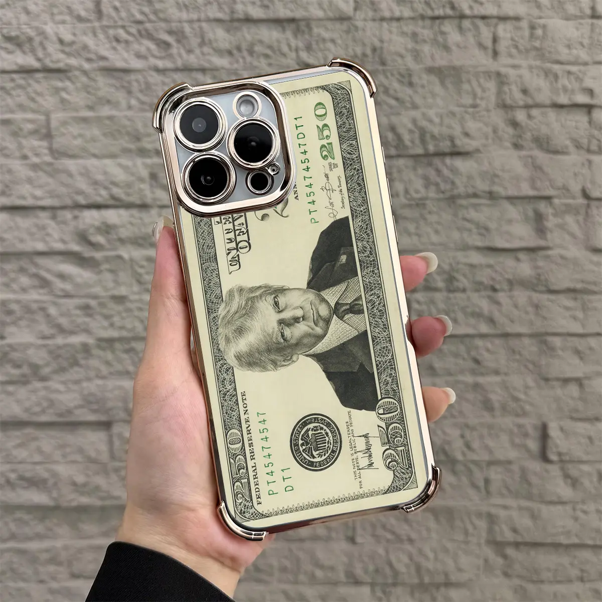 US 250th Anniversary Trump 250 Dollar Note Four-Corner Airbag Electroplated Shockproof Phone Case For iPhone 17Air 16 Pro 15 14 13 12 11 Plus X XS XSMAX Samsung Galaxy  S222 S23 S24 S25 S26 Plus Ultra FE High-quality Craftsmanship, Trendy Style,gift