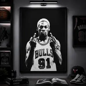Dennis Rodman Chicago Bulls 91 Canvas Wall Art Poster NBA Basketball Black White Aesthetic Sports Decor Bedroom Living Room Man Cave Gift for Basketball Fans Iconic Defensive Legend Motivation Street Art Print