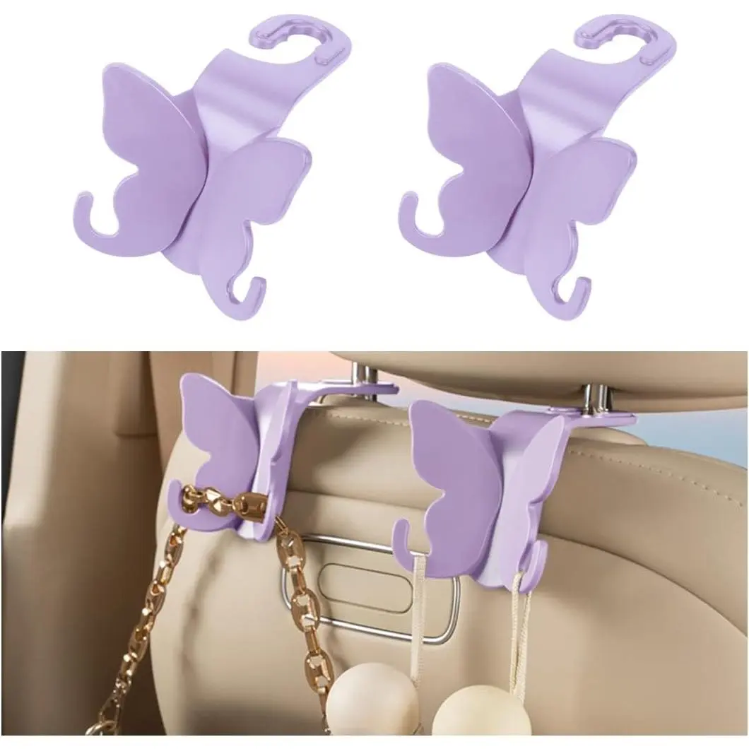 2 count Butterfly Headrest Hooks for Bags and Umbrellas,  | ABS construction, side-mount installation, holds bags and umbrellas, fits  seat posts, interior accessories