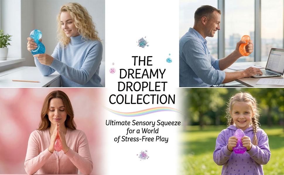 Dream Drop Squishy Fidget Toys Malt Sugar Filled Slow Rising Sensory Stress Balls for Adults Heavy Duty Glitter Droplet Squeeze Toys for Anxiety Relief Office Desk Easter Basket Stuffers Hot Pink