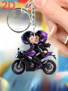 2D Plane Love Couple Motorcycle Cute Keychain, Unique Gift for Couples, Durable Design, Perfect Accessory for Motorbike Enthusiasts