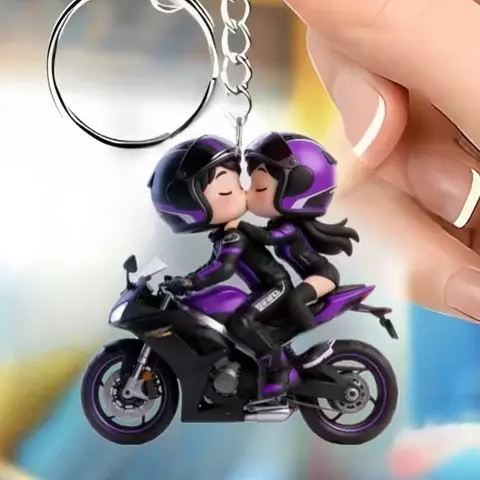 2D Plane Love Couple Motorcycle Cute Keychain, Unique Gift for Couples, Durable Design, Perfect Accessory for Motorbike Enthusiasts