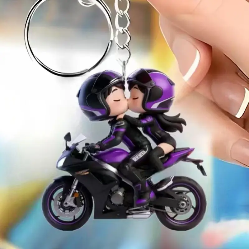 2D Plane Love Couple Motorcycle Cute Keychain, Unique Gift for Couples, Durable Design, Perfect Accessory for Motorbike Enthusiasts