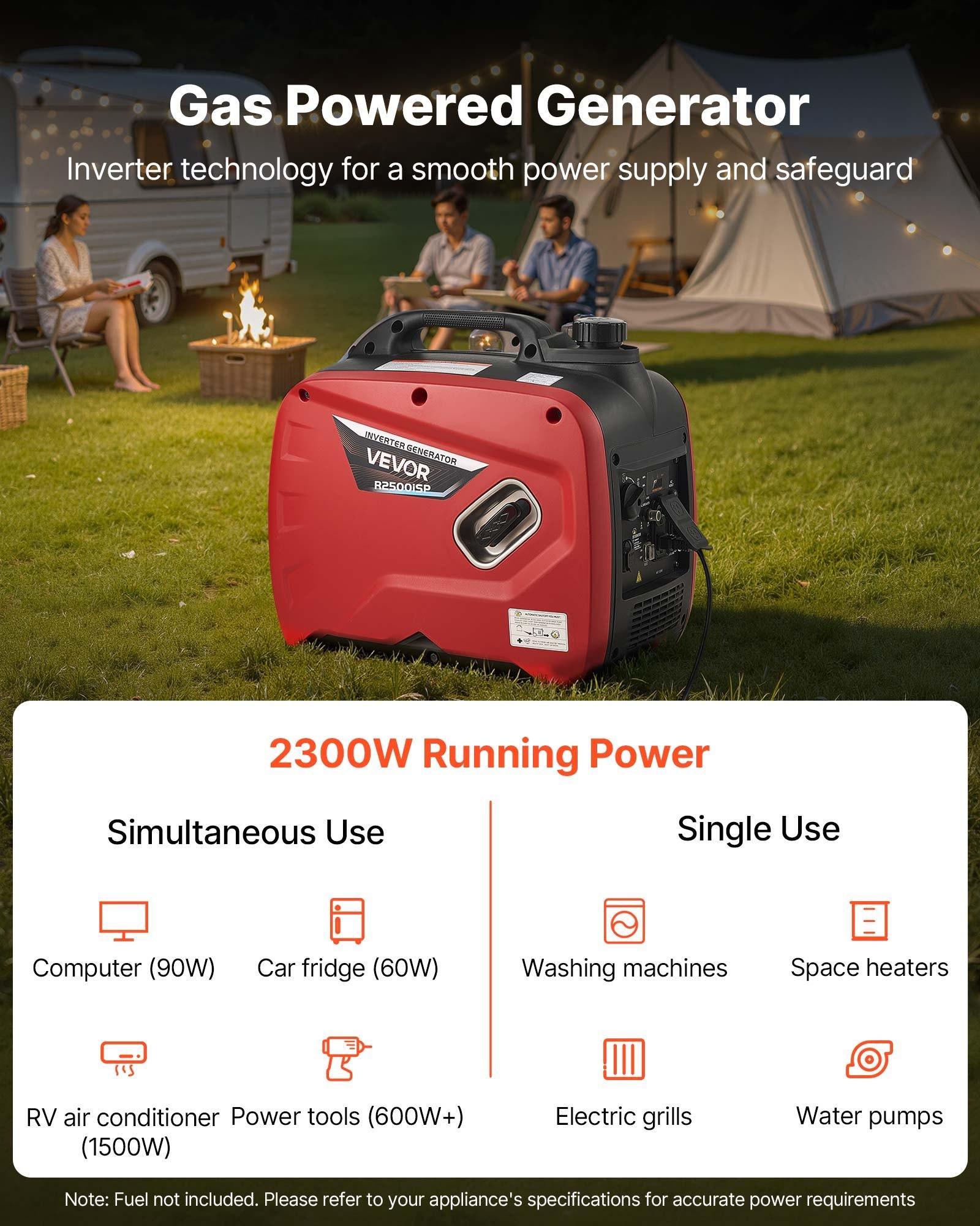 VEVOR Inverter Generator, 3000W Peak Watt Quiet Inverter Generator ...