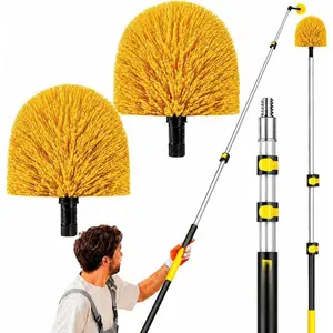 5-12ft Cobweb Duster with Extension Pole,  20ft High  Spider Web Brush,  Telescopic Pole, Webster Duster with 2 Washable Heads and  Joint Angle Adaptor for Outdoor & Indoor