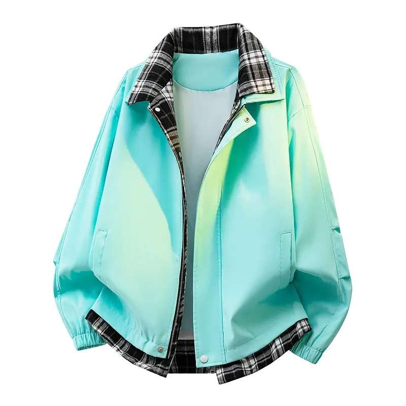 New Color-Blocked Couple'S Jacket, American-Style Plaid Patchwork Faux Two-Piece Jacket For Men, Casual Long-Sleeve Jacket For Men With A Relaxed Street Style, Versatile Casual Top For Travel