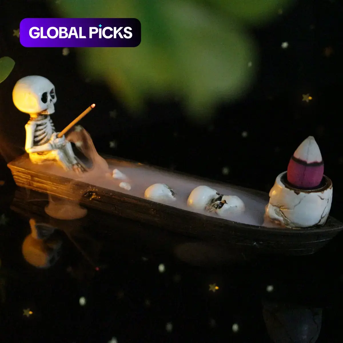 Creative Skeleton Fishing Boat Design Incense Burner, Backflow Smoke Effect Incense Burner with Incense Sticks & Fragrance Blocks, Halloween Gift, Scented, Aromatherapy Scent Diffuser, Home Fragrances, Incense Holder #GLOBAL PICKS