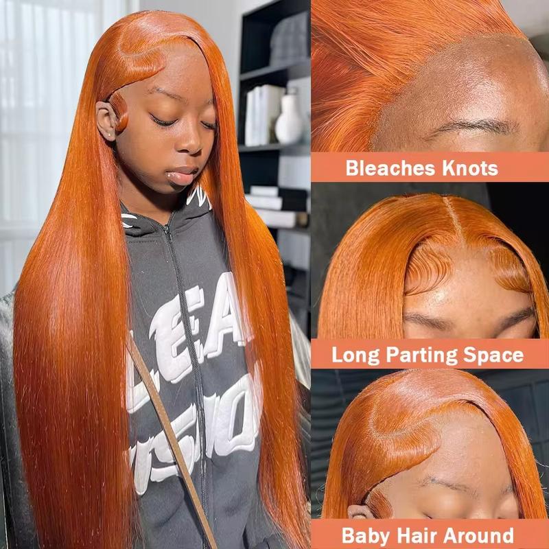 Bling Hair Orange Ginger Straight Lace Wigs Human Hair 13x6 13x4 HD Lace Frontal Wig Loose Wave 30 32 Inch Colored Brazilian Transparent Lace Wig for Women Pre Plucked 180% Density