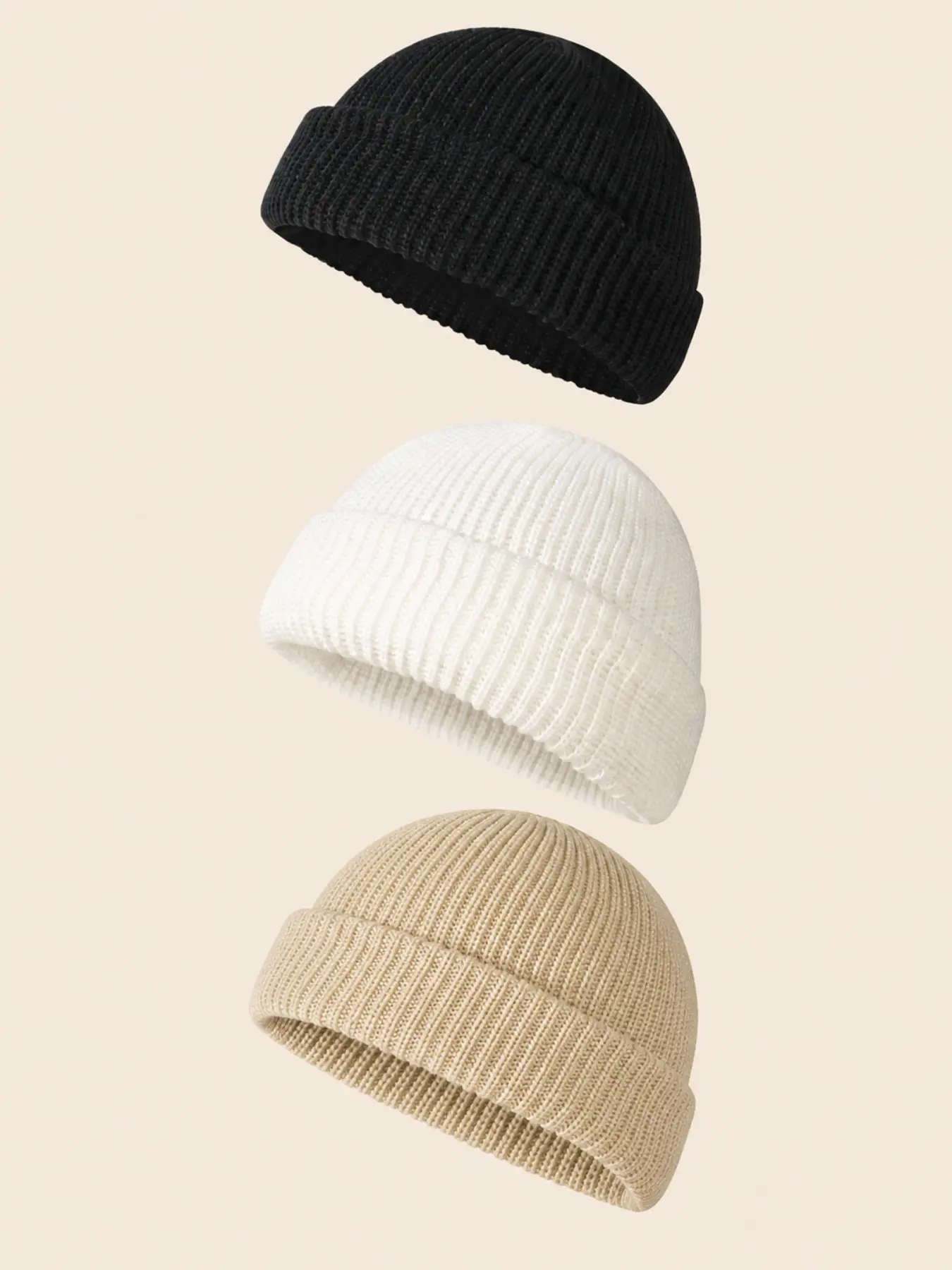 3pcs Men’s Ribbed Knit Beanie Hat Set, Solid Color Cuffed Skull Caps, Soft Stretch Headwear for Fall Winter, Cold Weather, Travel, Outdoor Wear