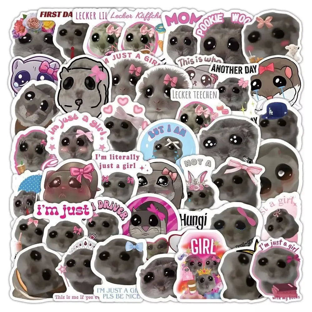 60pcs Sad Hamster Stickers, High Aesthetic Cute Animal Decals, Decorative Wall Art, Perfect for Kids' Rooms & Gifts, Scrapbooking Stickers