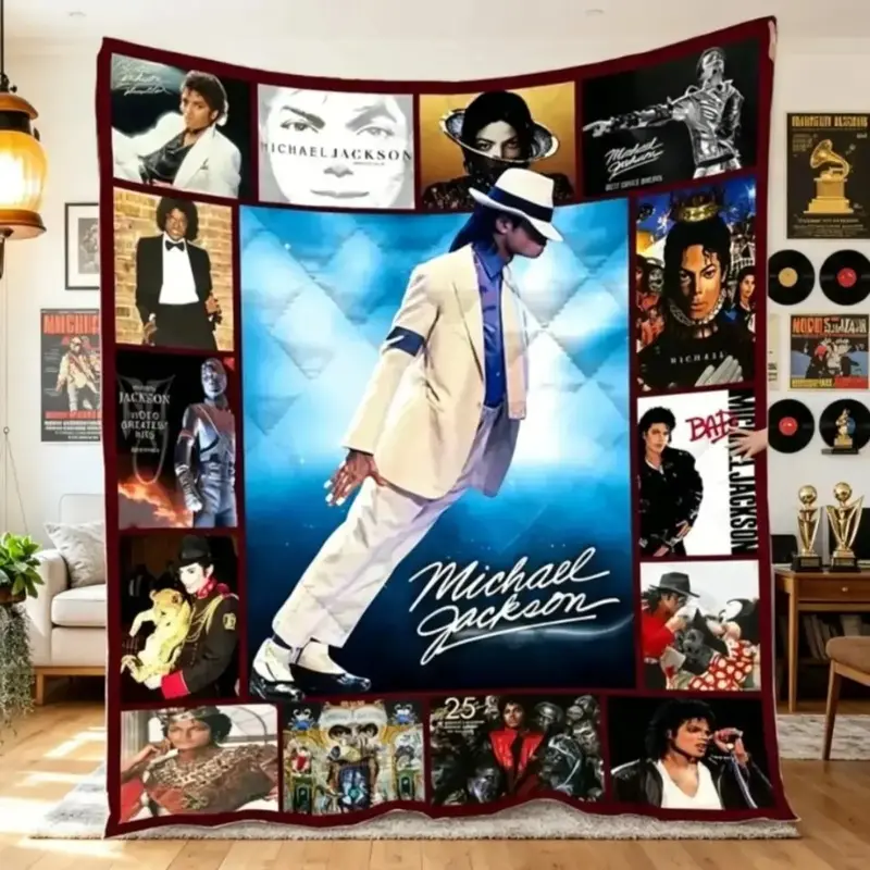 Flannel Plush Blanket for Music Lovers Michael Jackson Fans Cozy Throw Print Soft Lightweight Bed Sofa Blanket Music Room Decor Birthday Christmas Anniversary Gift for Adults Kids Polyester Flannel Blanket
