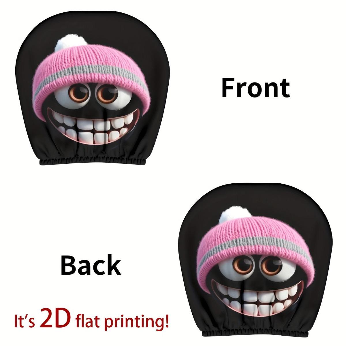 2 Pack Cute Hat Car Headrest Covers, Fun Face Print Neck Pillow Protector, Seat Covers, All Seasons Car Interior Accessories, Gifts for Drivers, Car Interior Accessories