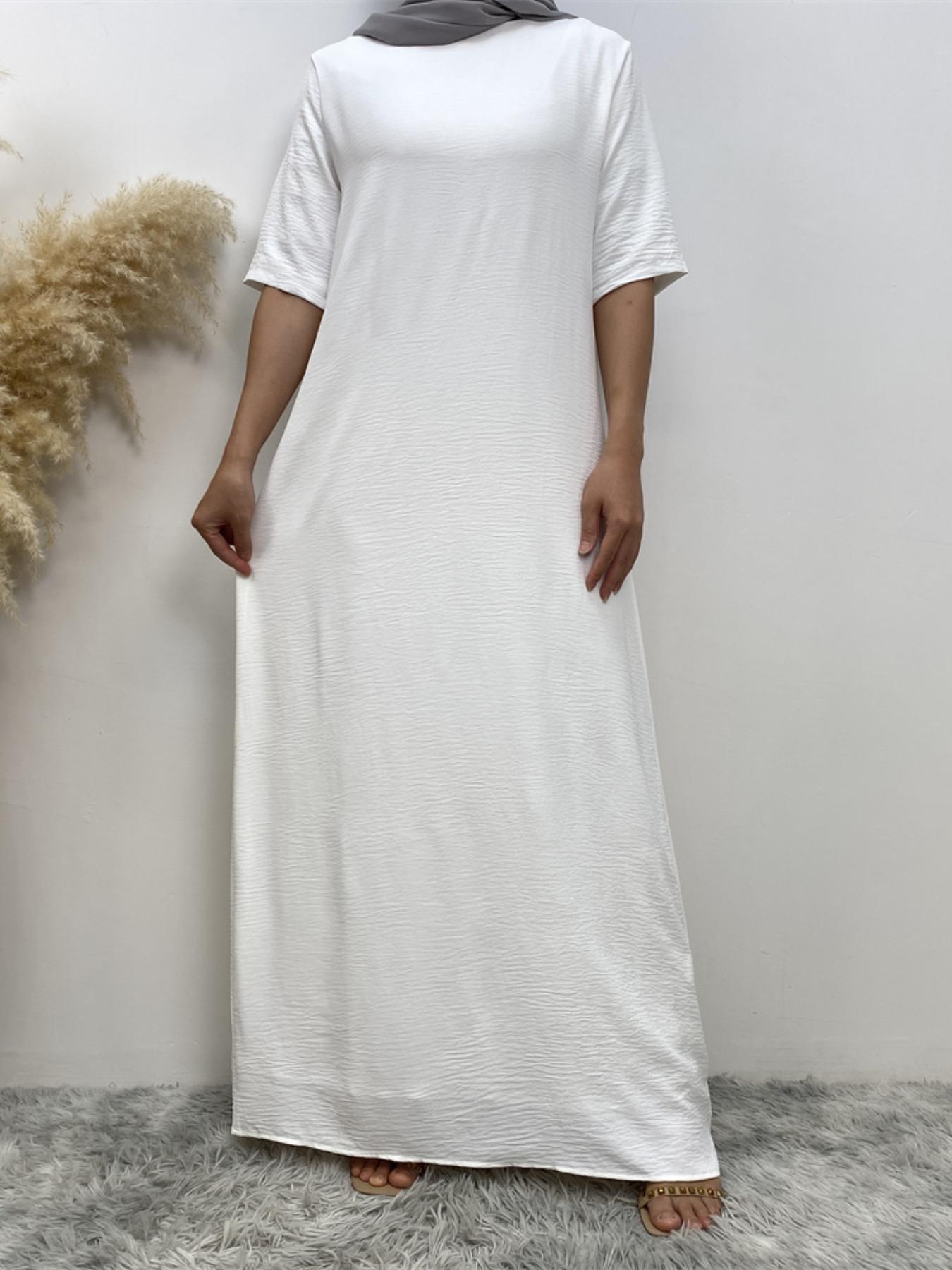 Women's Modest Solid Color Round Neck Long Dress, Casual Half Sleeve Long Dress for Summer, Women's Islamic Clothing for Daily Wear, Muslim Dress, Modest Style Dress, Modest Muslim Outfits