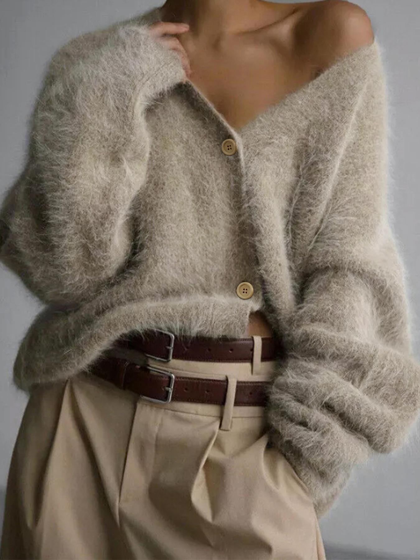 Women's Solid Button Front Cardigan, Casual Drop Shoulder Long Sleeve V Neck Cardigan for Fall & Winter, Fashion Women's Knit Clothing for Daily Wear, Womenswear