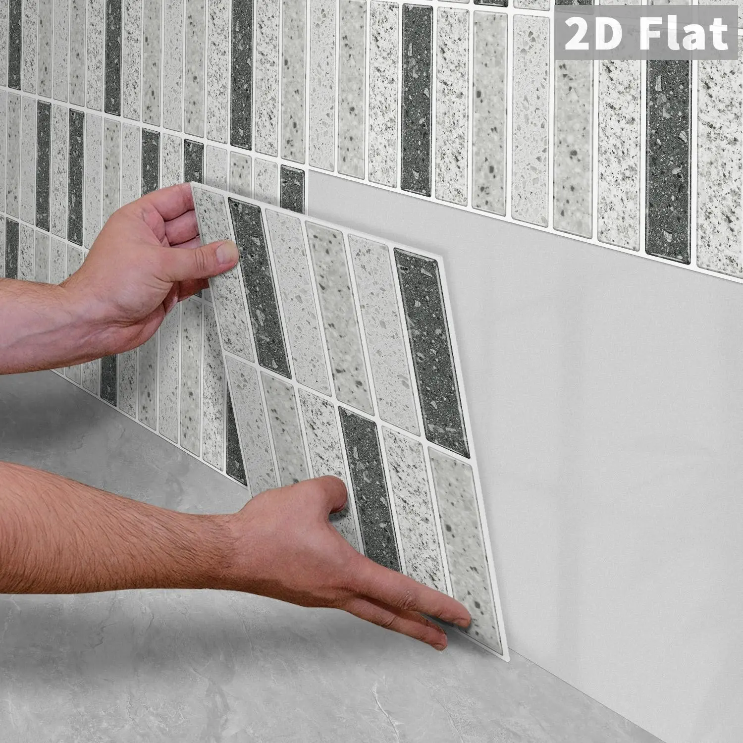 10PCS GST Glossy Grey Mix Terrazzo Brick Tile Stickers, Self-Adhesive PE Foam, Waterproof Oilproof, Shock & Abrasion Resistant, for Bedroom Kitchen Bathroom Office Smooth Surfaces Home Decor